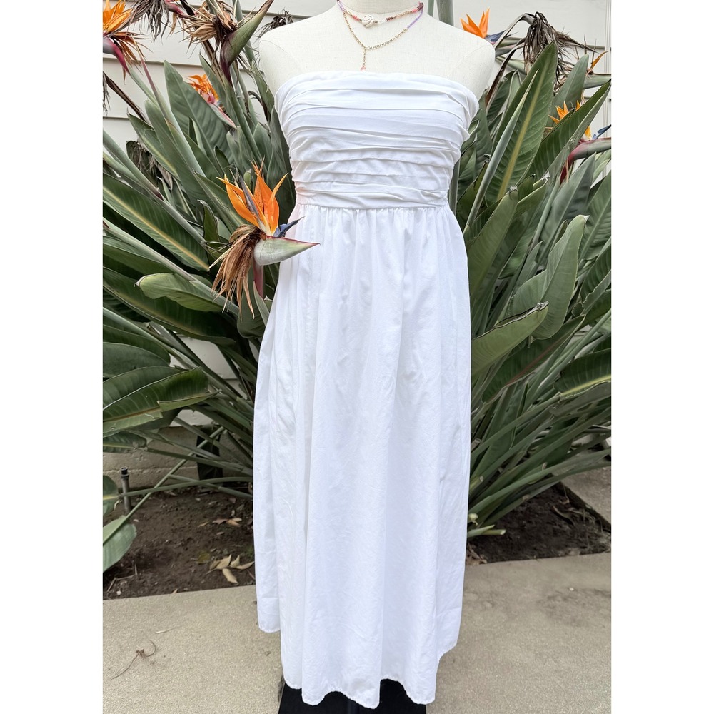 Abercrombie & Fitch White Strapless Pleated Smocked Midi Dress Womens XSP